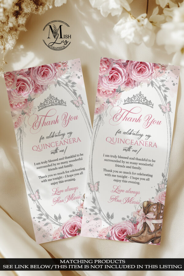 Country Western Pink and Silver Quinceañera Chocolate Wrapper | Cowgirl Candy Wrapper with Boots, Roses & Pink Bow - Image 6
