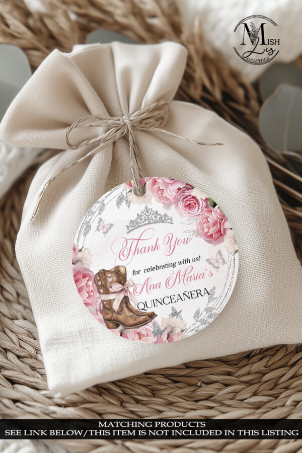 Country Western Pink and Silver Quinceañera Chocolate Wrapper | Cowgirl Candy Wrapper with Boots, Roses & Pink Bow - Image 7