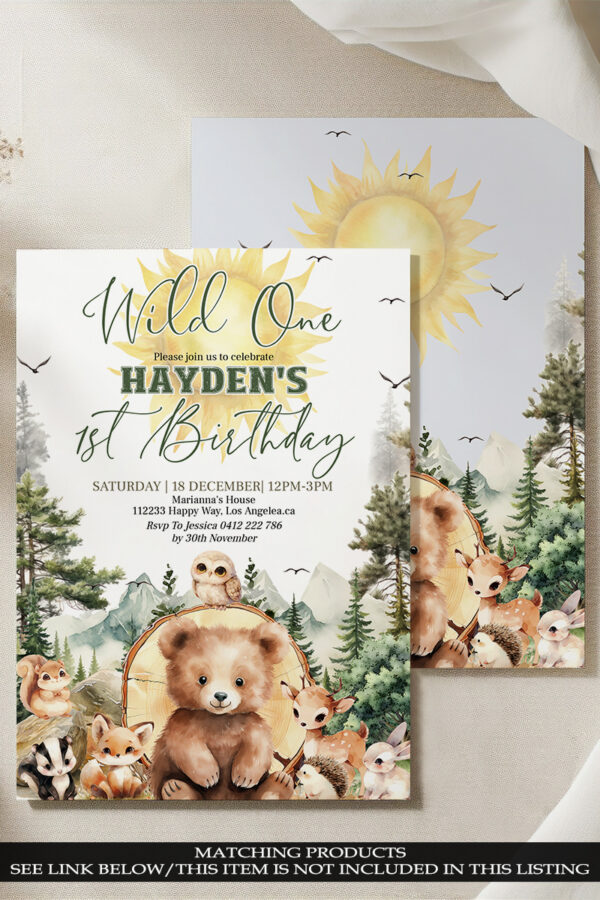 Editable Woodland Animals First Birthday Chip Bag | Wild One Party Favor Printable, Woodland Adventure Awaits, Forest Animals Theme - Image 5