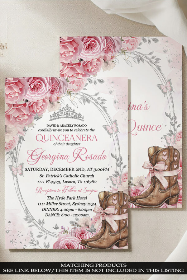 Country Western Pink and Silver Quinceañera Chocolate Wrapper | Cowgirl Candy Wrapper with Boots, Roses & Pink Bow - Image 8
