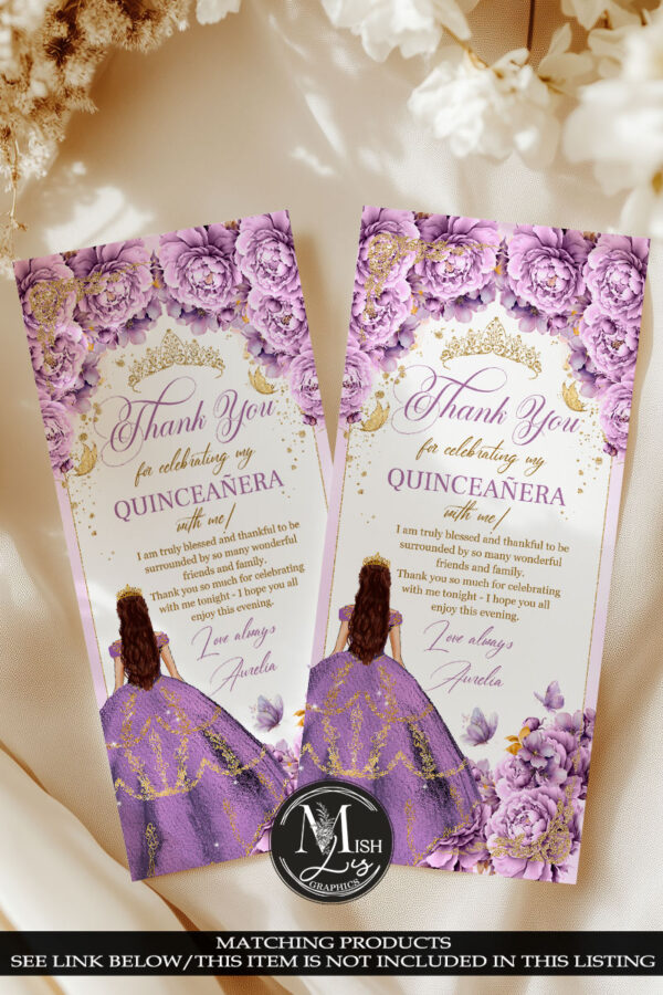 Purple Gold Quinceañera Invitation | Royal Lavender Floral and Gold Crown Design, Floral Mis Quince Anos Sweet 16 Birthday Girl Tiara - Image 6