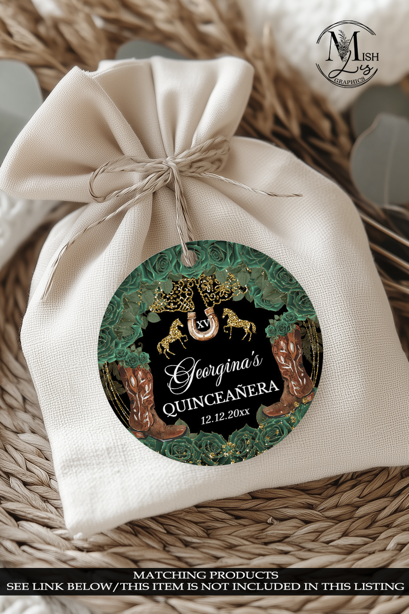 Country Western Emerald Green Charra Welcome Sign | Cowgirl Boots Entrance Poster | Quinceañera or Sweet 16 Digital Party Signage - Image 5
