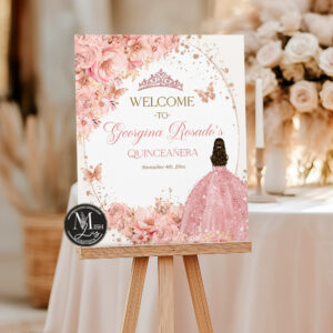 pink-gold-quinceanera-welcome-sign
