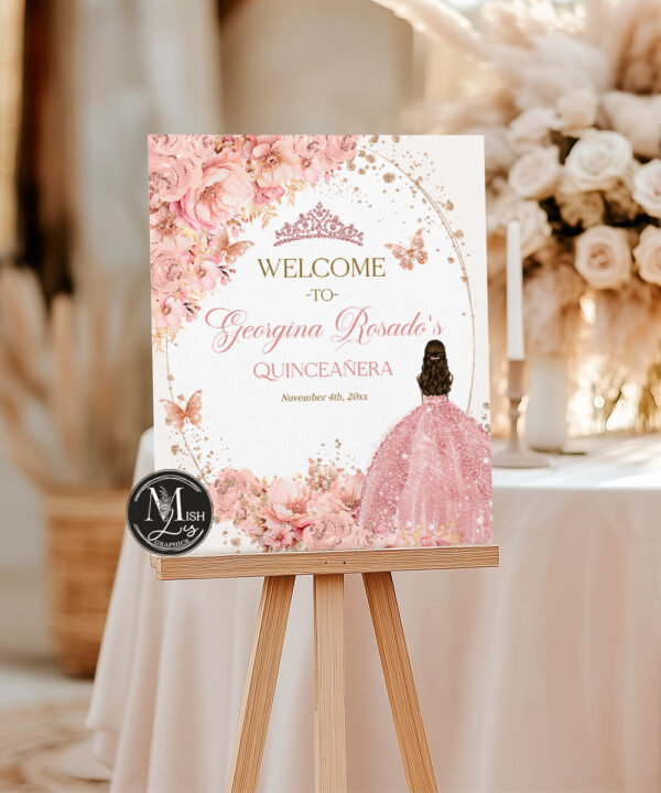 pink-gold-quinceanera-welcome-sign