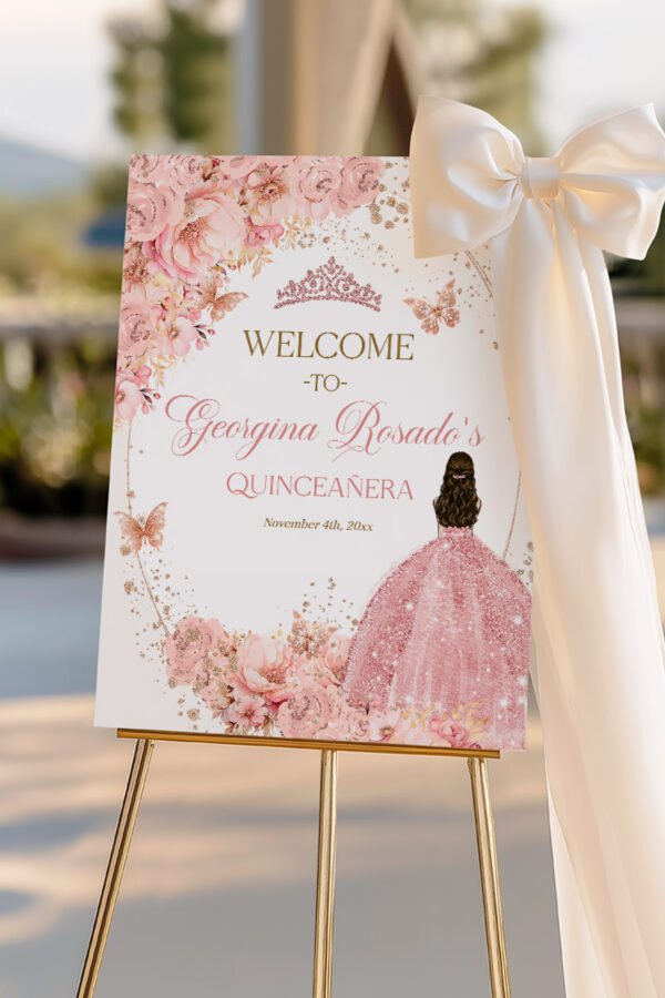 pink-gold-quinceanera-welcome-sign