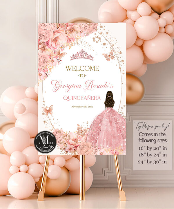 pink-gold-quinceanera-welcome-sign
