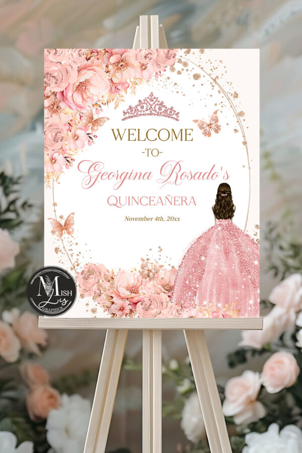 pink-gold-quinceanera-welcome-sign