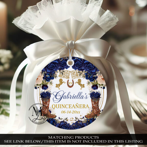 Rustic Country Western Quinceañera Chip Bag | Navy Blue Floral & Cowboy Boots | Editable Quinceanera 16th Birthday - Image 4