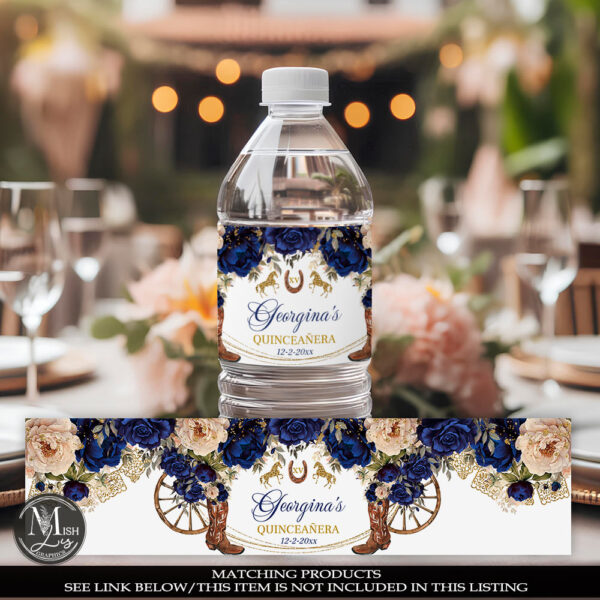 Rustic Country Western Quinceañera Chip Bag | Navy Blue Floral & Cowboy Boots | Editable Quinceanera 16th Birthday - Image 7
