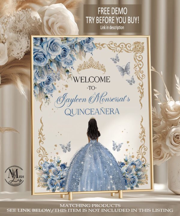 Baby Blue Quinceañera Welcome Sign