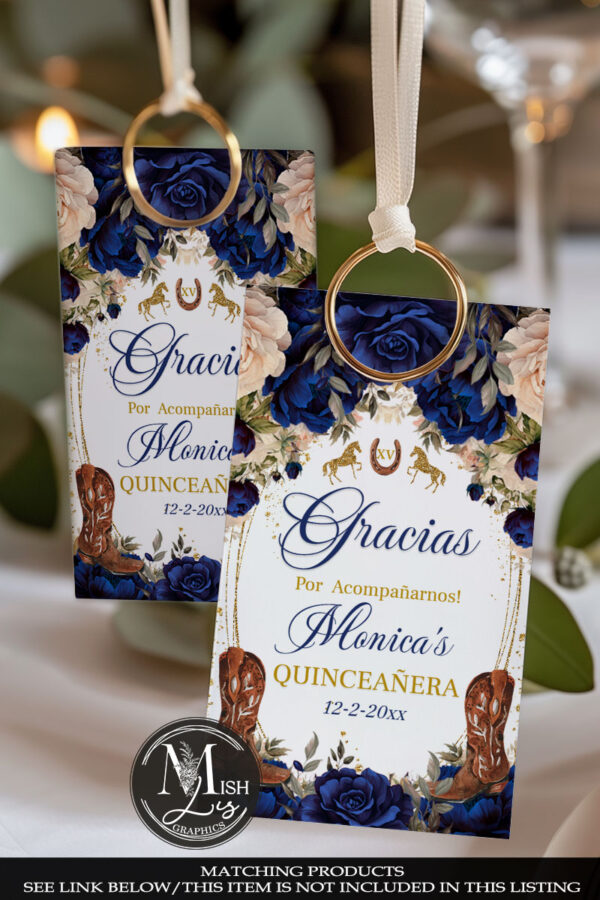 Rustic Country Western Quinceañera Chip Bag | Navy Blue Floral & Cowboy Boots | Editable Quinceanera 16th Birthday - Image 5