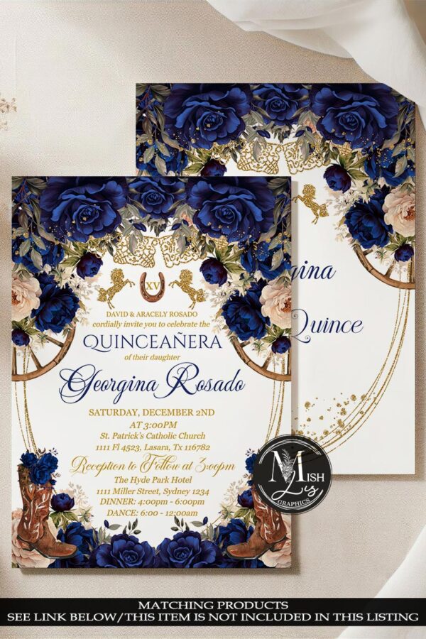 Rustic Country Western Quinceañera Chip Bag | Navy Blue Floral & Cowboy Boots | Editable Quinceanera 16th Birthday - Image 8