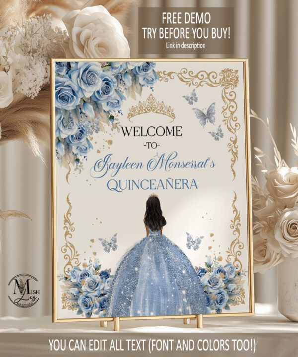 Baby Blue Quinceañera Welcome Sign