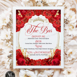 Red and Gold Quinceañera Bar Menu