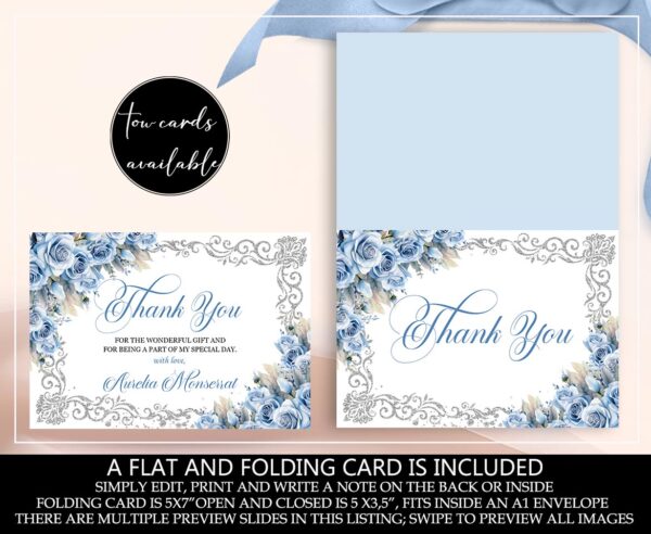 Quinceanera Celebration Set | Regal Roses Quinceanera Party Decor in Baby Blue Floral Design | Princess Floral Design & Silver Glitter | Editable Sweet 16 Decor - Image 4
