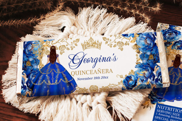 Royal Blue Gold Quinceañera Party Bundle | Princess Floral Design & Gold Glitter | Editable Sweet 16 Decor Set - Image 4