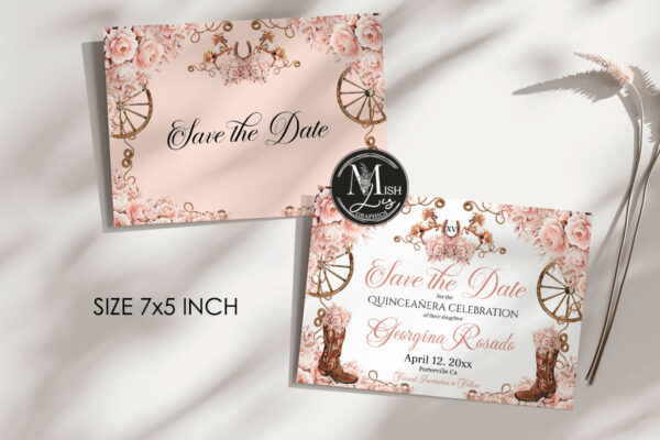 Rustic Country Western Quinceañera Save the Date, Rose Gold Floral & Cowboy Boots Mis Quince 15 Anos Birthday EDITABLE Instant Download - Image 2