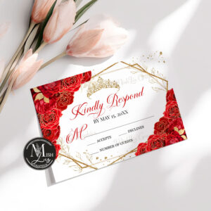 Red and Gold Quinceañera RSVP Card