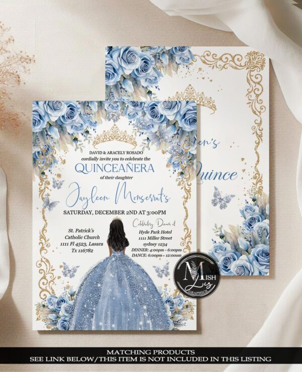 Baby Blue Quinceañera Invitation