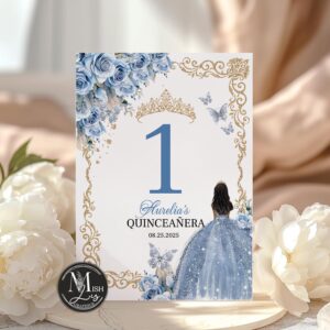 Baby Blue Quinceañera Table Numbers