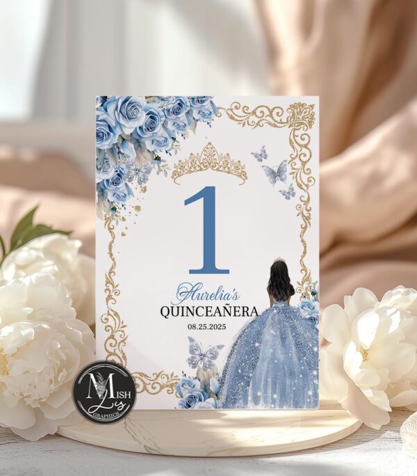 Baby Blue Quinceañera Table Numbers
