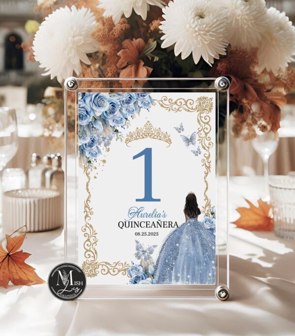 Baby Blue Quinceañera Table Numbers