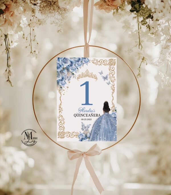 Baby Blue Quinceañera Table Numbers