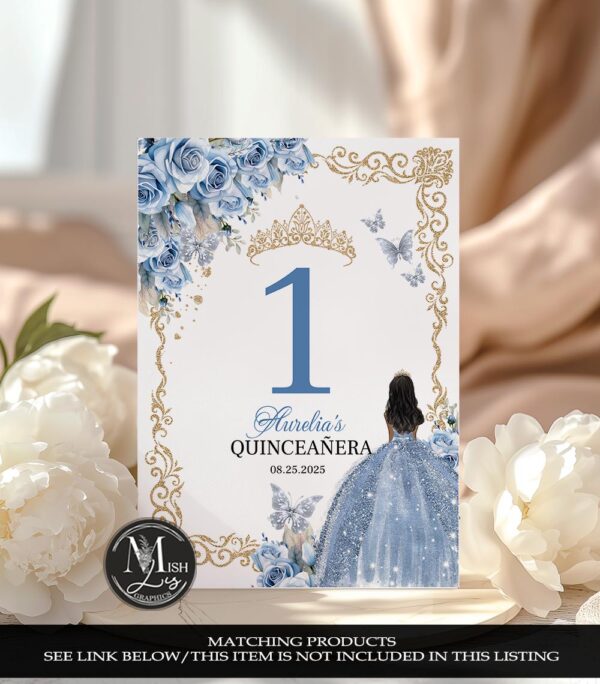 Baby Blue Quinceañera Table Numbers
