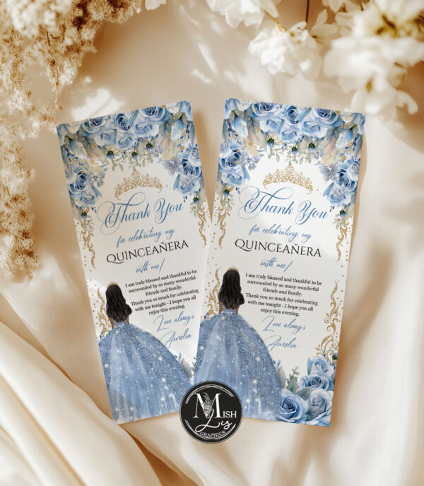 Baby Blue Quinceañera Thank You Card