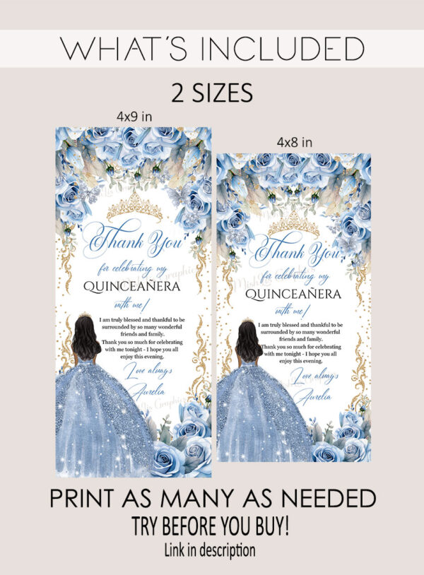 Baby Blue Quinceañera Thank You Card
