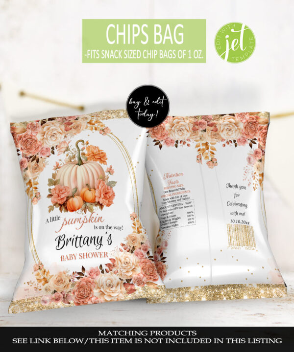 Pumpkin Baby Shower Chip Bag Template