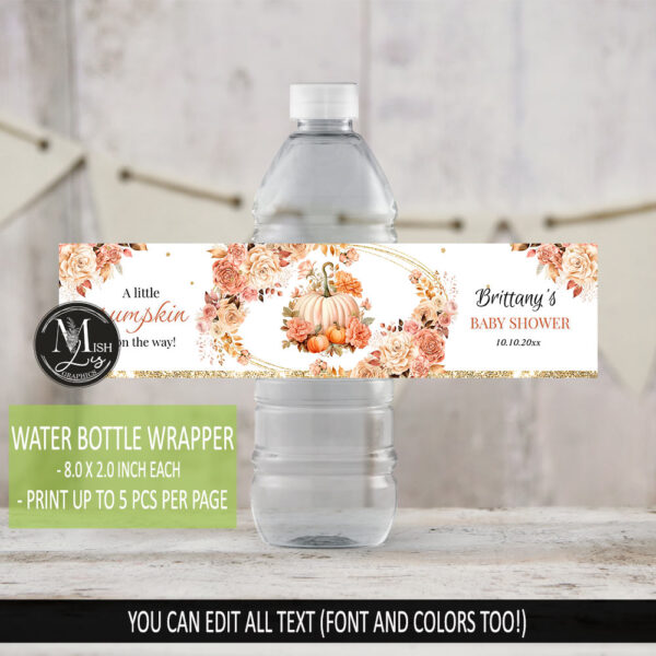 Pumpkin Baby Shower Water Bottle Labels