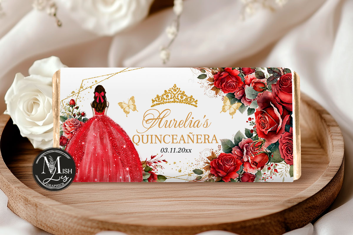 Red Roses Quinceañera Chocolate Wrapper