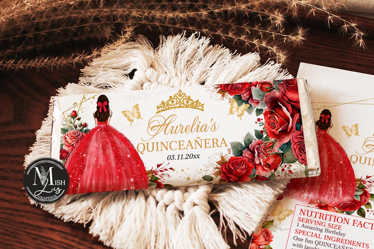 Red Roses Quinceañera Chocolate Wrapper