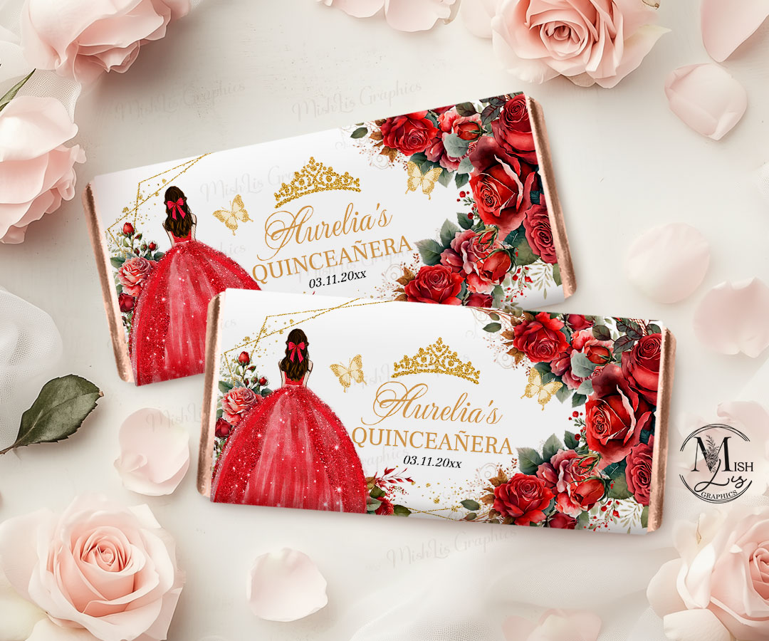Red Roses Quinceañera Chocolate Wrapper