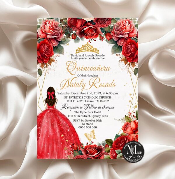 Red Roses Quinceañera Invitation