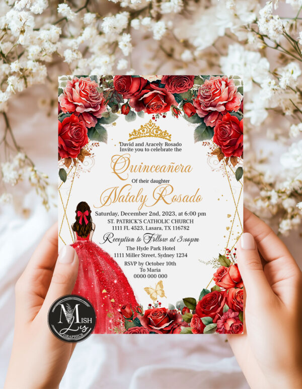 Red Roses Quinceañera Invitation