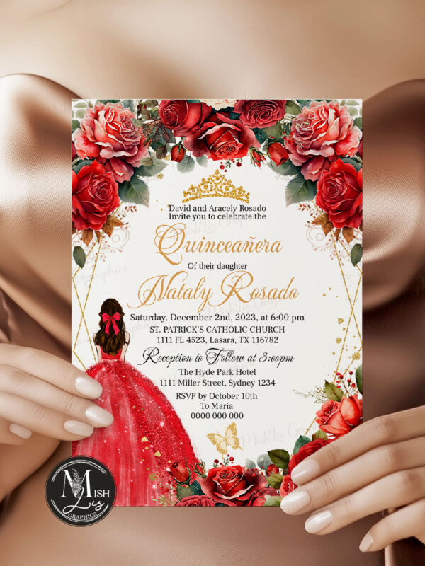 Red Roses Quinceañera Invitation