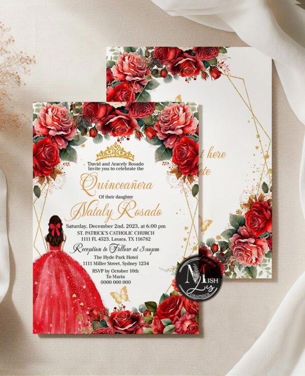 Red Roses Quinceañera Invitation