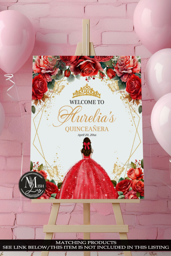 Red Roses Quinceañera Welcome Sign