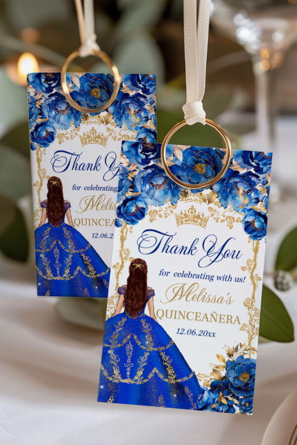Royal Blue Gold Quinceañera Party Bundle | Princess Floral Design & Gold Glitter | Editable Sweet 16 Decor Set - Image 8