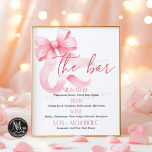 Girl Baby Shower Drinks Menu with Pink Bow Design