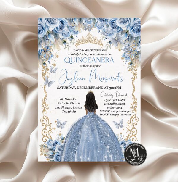 Baby Blue Quinceañera Invitation