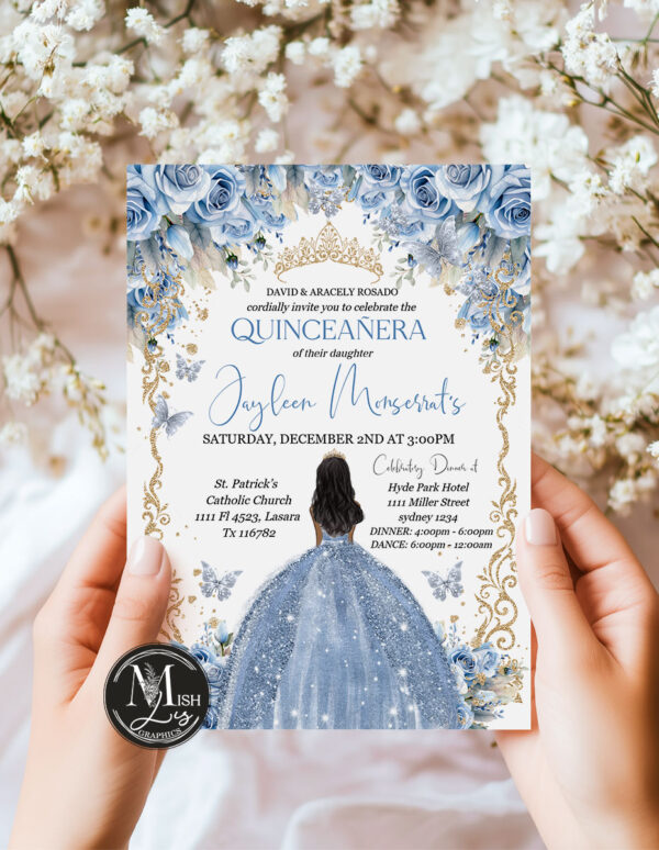 Baby Blue Quinceañera Invitation