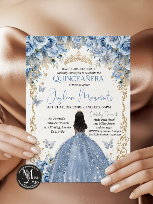 Baby Blue Quinceañera Invitation