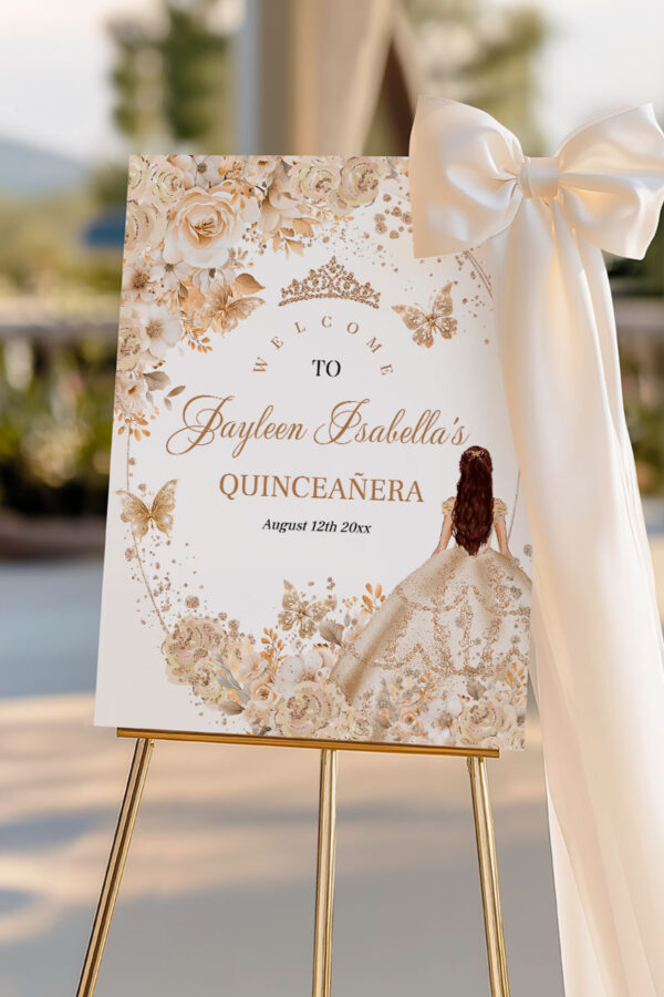beige-champagne-quinceanera-welcome-sign