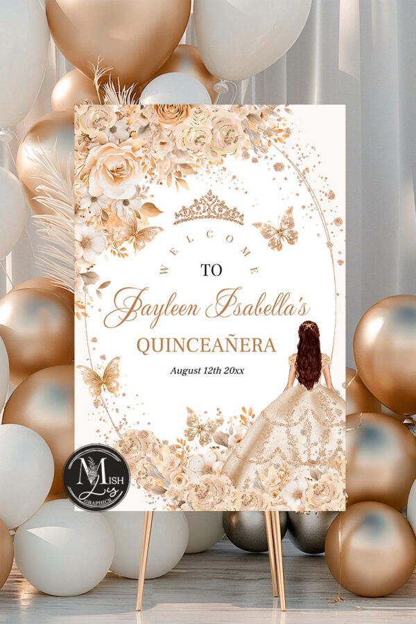 beige-champagne-quinceanera-welcome-sign