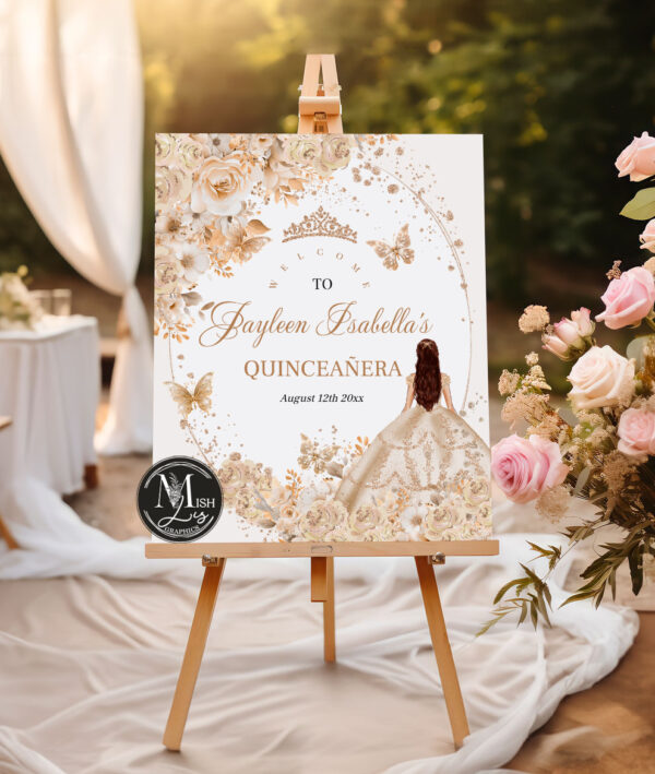 beige-champagne-quinceanera-welcome-sign
