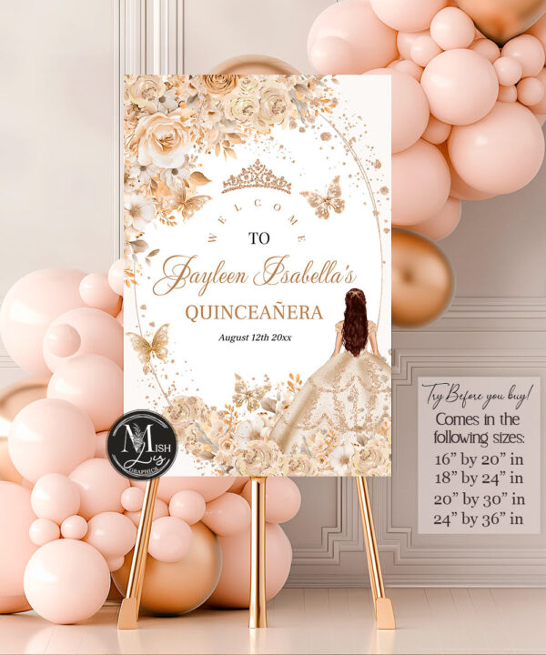 beige-champagne-quinceanera-welcome-sign