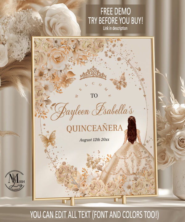 beige-champagne-quinceanera-welcome-sign